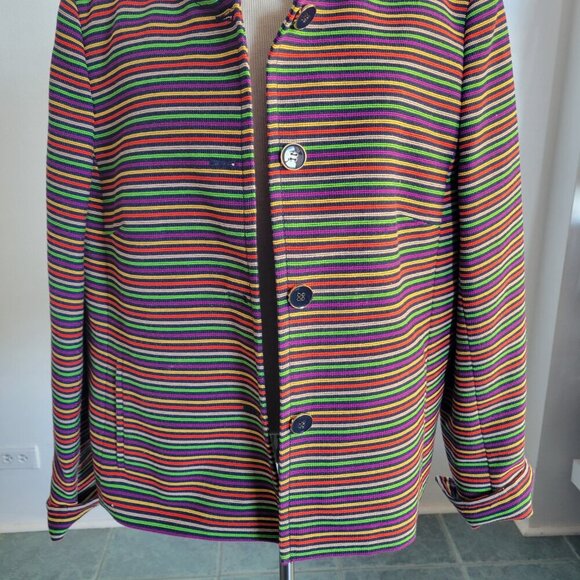 New Talbots Women’s Multicolor Blue Yellow Striped Rainbow Cotton Jacket (14) - Picture 13 of 16